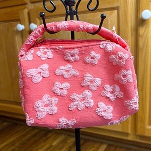 ♥️💖 ULTA Beauty Cosmetics Bag w/ Handle Pink with Light Pink Flowers Makeup NWT